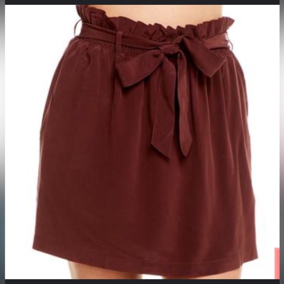 Chaser Silk Paperbag Waist Skirt with Tie Size Medium in Maroon. VGUC - Picture 1 of 8